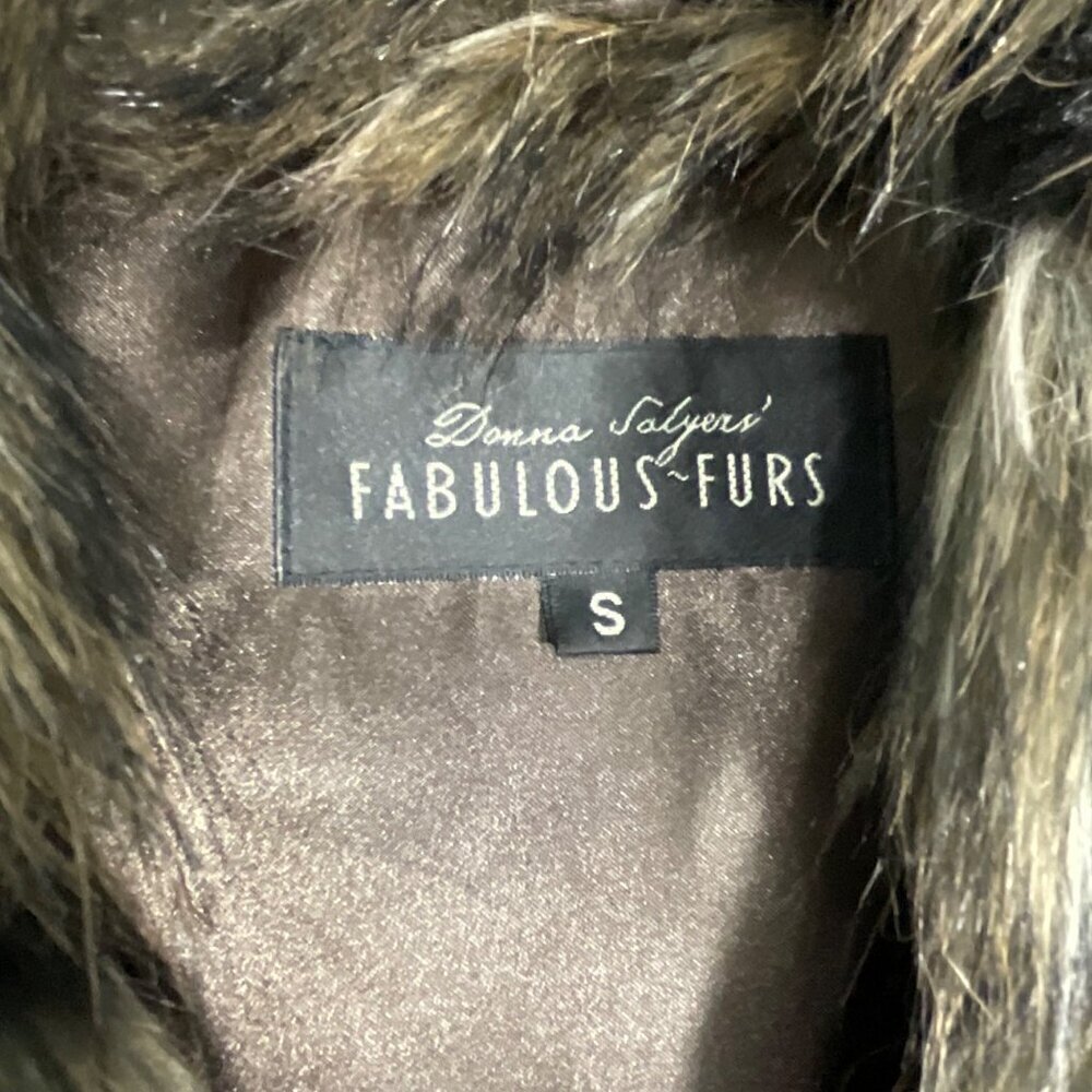 Donna Salyers Fab Furs Boho Chic Vest Womens S Black Tan Faux Fox Lined Pockets - Picture 7 of 11